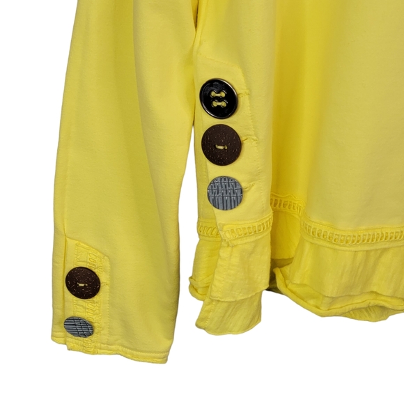 Neon Buddha Yellow Bohemian Coastal Ruffle Hem Top Women's Size Petite Small - Picture 5 of 14